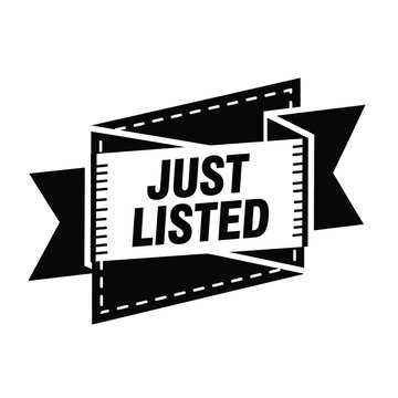 Vector illustration of a just listed black and white banner with ribbons and dotted lines design element