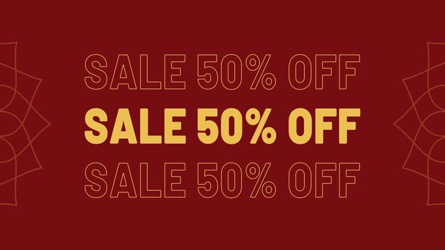 Sale 50 percent off discount promotion animated text for shopping and marketing 4K