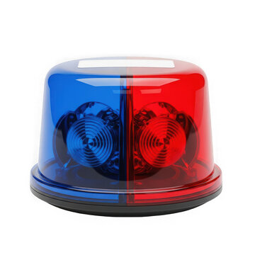 Close-up view of a red and blue emergency traffic light on a vehicle
