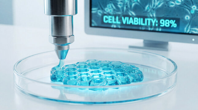 3D Bioprinting Structure with Bioink in Petri Dish, Monitoring Cell Viability on Screen