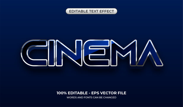 Cinema text effect. Editable 3D futuristic text with luxury metallic style