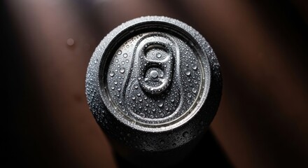 Obraz premium Close-up of a cold, metallic can with condensation