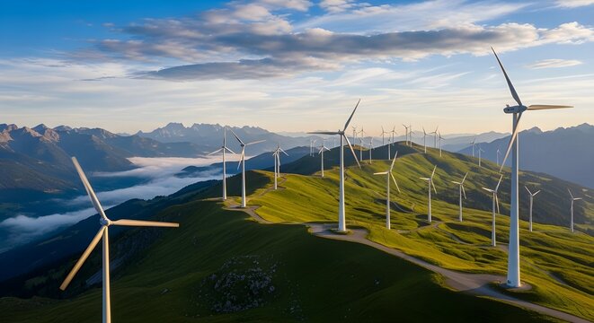 Generadores de viento en una cresta nublada