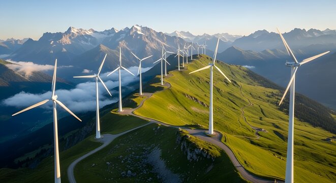 Generadores de viento en una cresta nublada