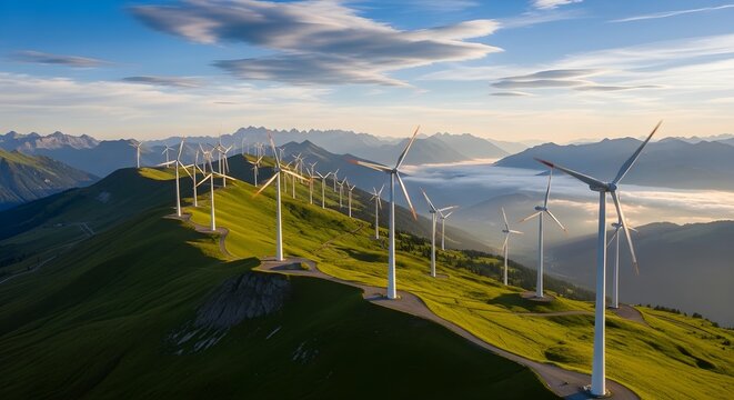 Generadores de viento en una cresta nublada