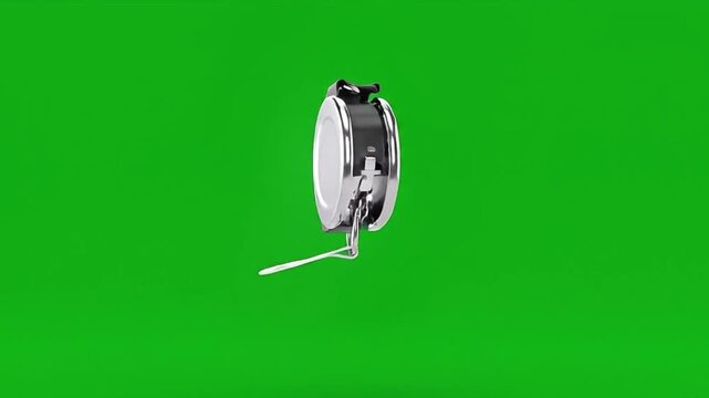 Close up of a chrome car key fob on a green screen background.