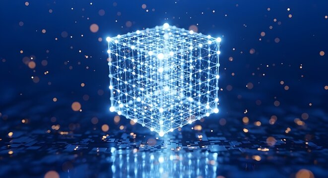Este arte c&uacute;bico de blockchain, que muestra la esencia de los libros de contabilidad digitales seguros, simplifica el concepto de confianza descentralizada.