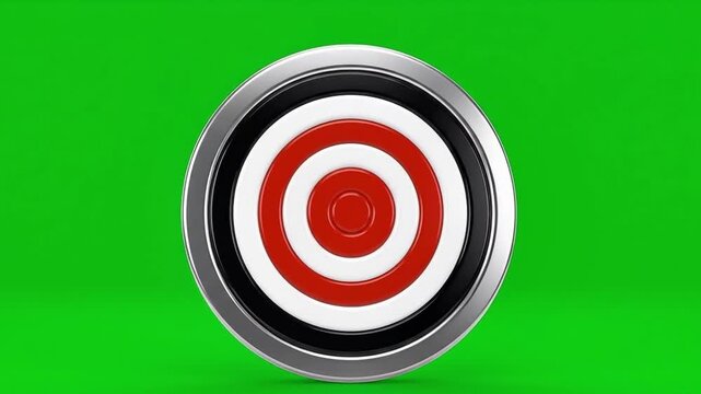 Target symbol with red and white rings on a green screen background.