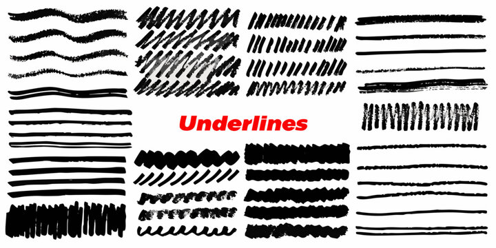 Collection of various black brush stroke lines and textures on white