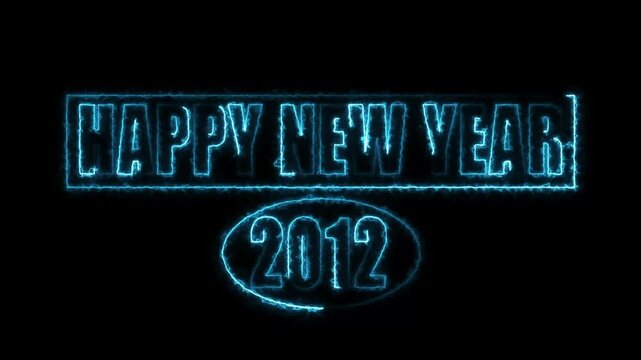 Electric Neon Happy New Year 2012 Text Glow on Black Background
