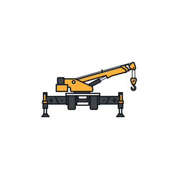 Yellow mobile crane icon with outriggers vector art