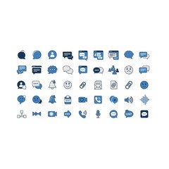 Naklejka premium Business and communication monochrome icon set in blue for corporate web UI