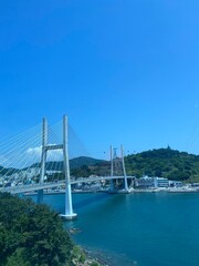 Fototapeta premium Ocean bridge landscape with copy space and blue sky