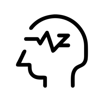 Minimalist human head profile with brain wave line, mental health and psychology icon, neurology and headache concept vector illustration