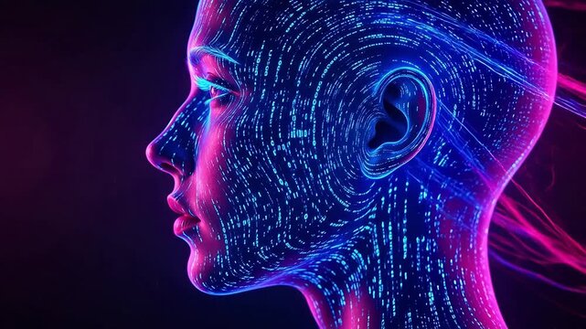 Digital human head with binary code