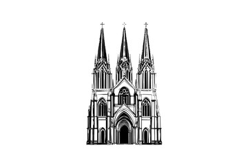 Fototapeta premium Cathedral vector illustration, black and white isolated religious symbol for church faith logo and spiritual print.