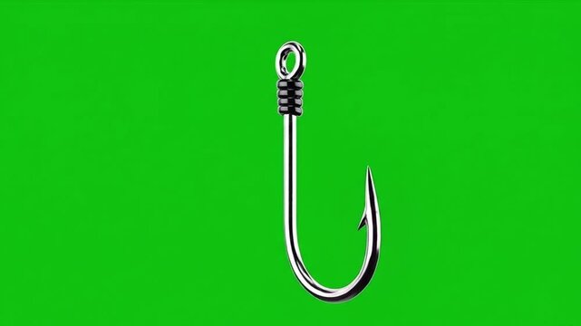 Shiny Fishing Hook Isolated on Green Screen Background.