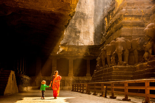 Tourist at Ellora caves, UNESCO world heritage site, India