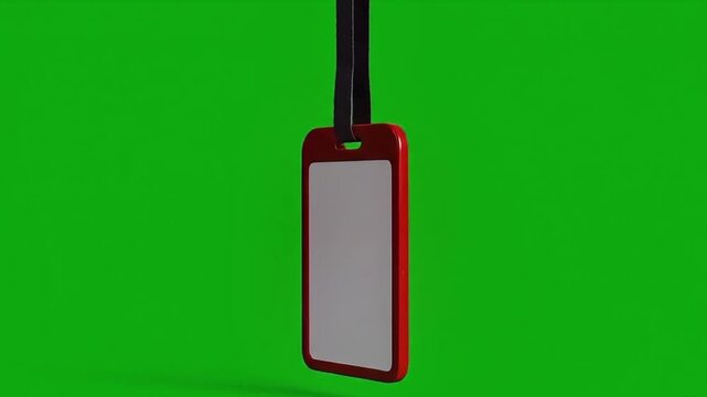 Red Identification Card Hanging on a Green Screen Background.