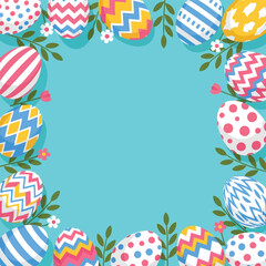 Obraz premium Easter egg border on turquoise background
