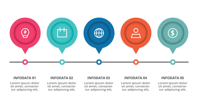 Advanced infographic with 5 steps, options, parts or processes. Business data visualization.