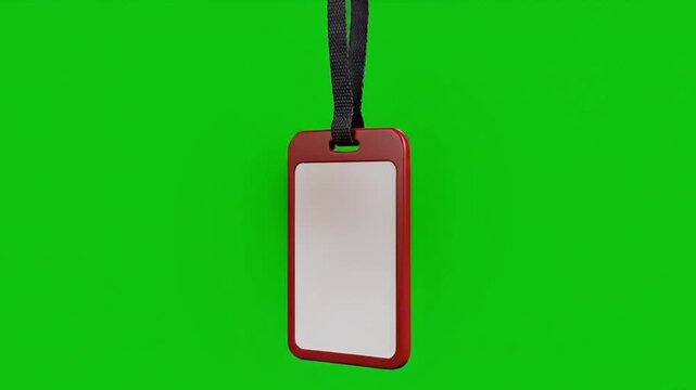 Blank ID Badge Hanging on Green Screen Chroma Key Background.