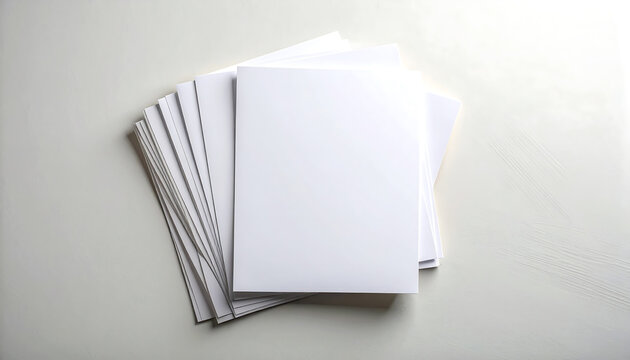 Stack of blank white paper sheets on a bright surface