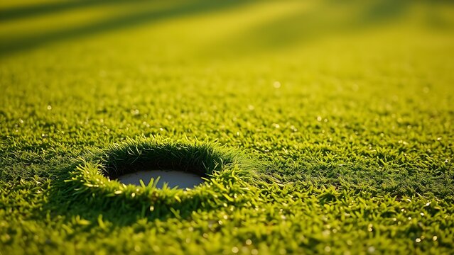 divot. A fresh divot of turf on a green golf fairway with the grass chunk beside it. travel magazines, destination branding, designed for outdoor magazines and nature guides.