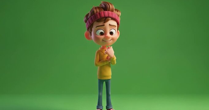 Animated cartoon character posing on green screen background