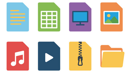 Set of flat icons for document, spreadsheet, monitor, picture, music, video, zip, folder © MDTAZBIRHOSSAIN