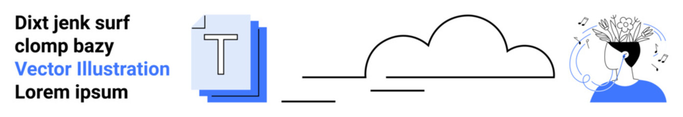 Cloud storage, technology flow, creative thinking, data management, information systems, productivity tools. Visual of text stacks, cloud human mind with processing icons. Cloud storage and creative © robu_s