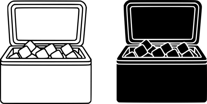 Portable Ice Cooler Box Icon Set - Camping and Picnic Food Storage Vector Illustration  