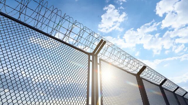  Aerial view of high walls and barbed wire fences in detention centers and prisons(3D software Lumion makes non-AI)
