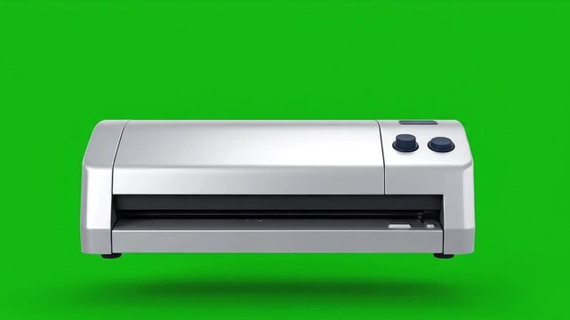 Silver Vinyl Cutting Machine on Green Screen Background.