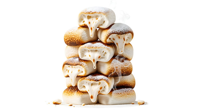 Stack of toasted marshmallows with melted gooey centers isolated on white background