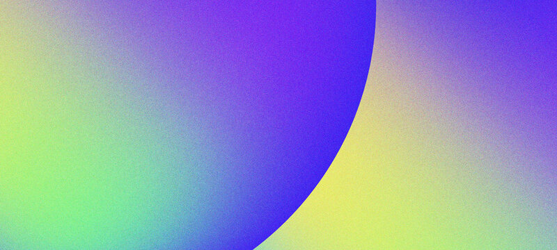 Grainy gradient abstract noise texture background with a large purple circle overlay on a bright yellow and green pastel gradient, featuring grainy noise texture for modern design wallpaper