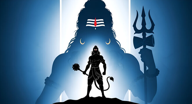 Lord Shiva and Hanuman Silhouette: A Spiritual Journey in Blue