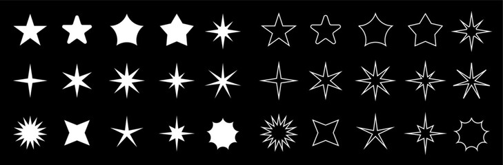 Obraz premium Stars collection. Star vector icons. Golden and Black set of Stars, isolated on transparent background. Star icon. Stars in modern simple flat style. Vector