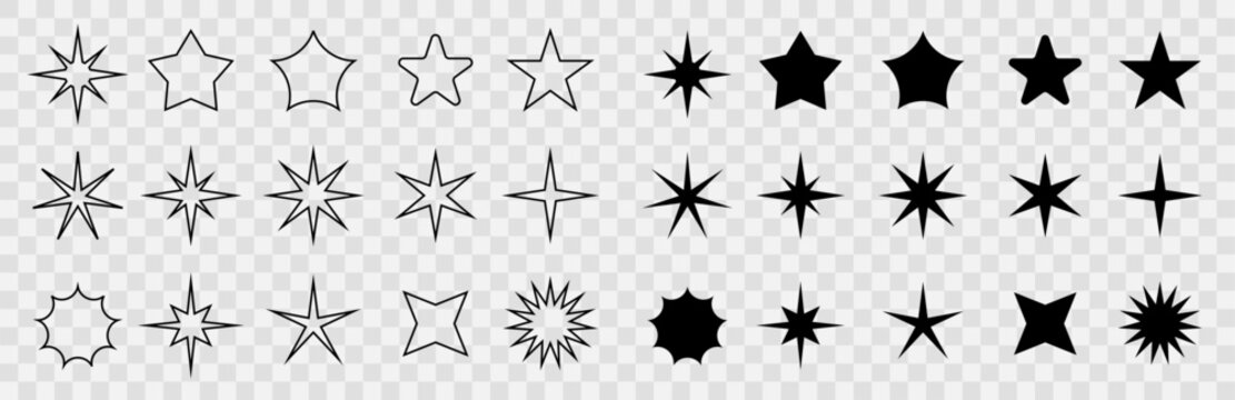 Stars collection. Star vector icons. Golden and Black set of Stars, isolated on transparent background. Star icon. Stars in modern simple flat style. Vector