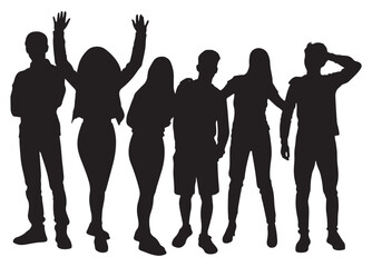 Fototapeta premium lack and white vector silhouette of friends