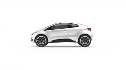 Fototapeta premium Silver vehicle shown from side view. Modern design, sleek lines, four wheels visible. Studio shot, clean background.