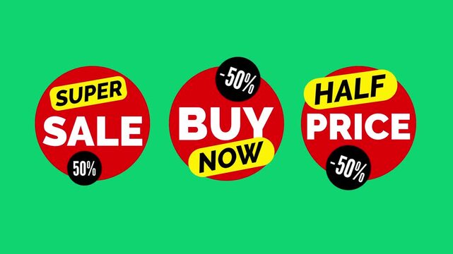super sale buy now half price stickers animation green screen video footage