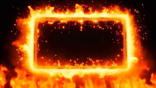 Flaming rectangular frame on black background