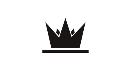 Fototapeta premium Bold black silhouette of a crown with five points resting on a thick horizontal line isolated on a white background.