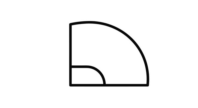 Simple black outline of a quarter circle or pie chart segment with a smaller curved section inside on a white background.