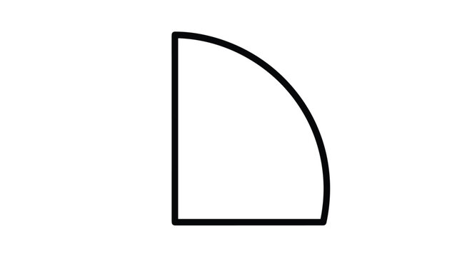 Bold black outline of a quarter circle shape representing a corner or segment of a pie chart on a white background.
