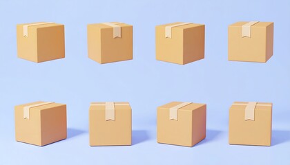Fototapeta premium Set of Cardboard Boxes on a Light Blue Background.