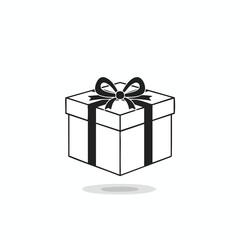 Fototapeta premium Simple black outline of a gift box with a bow and shadow