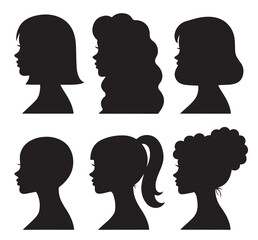 Fototapeta premium black and white vector silhouette set of a female portraits