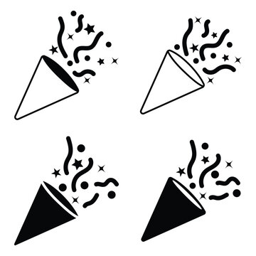 Confetti party popper icon vector. Confetti popper icon vector. Confetti popper icon pack. Party popper celebration Vector illustration. 